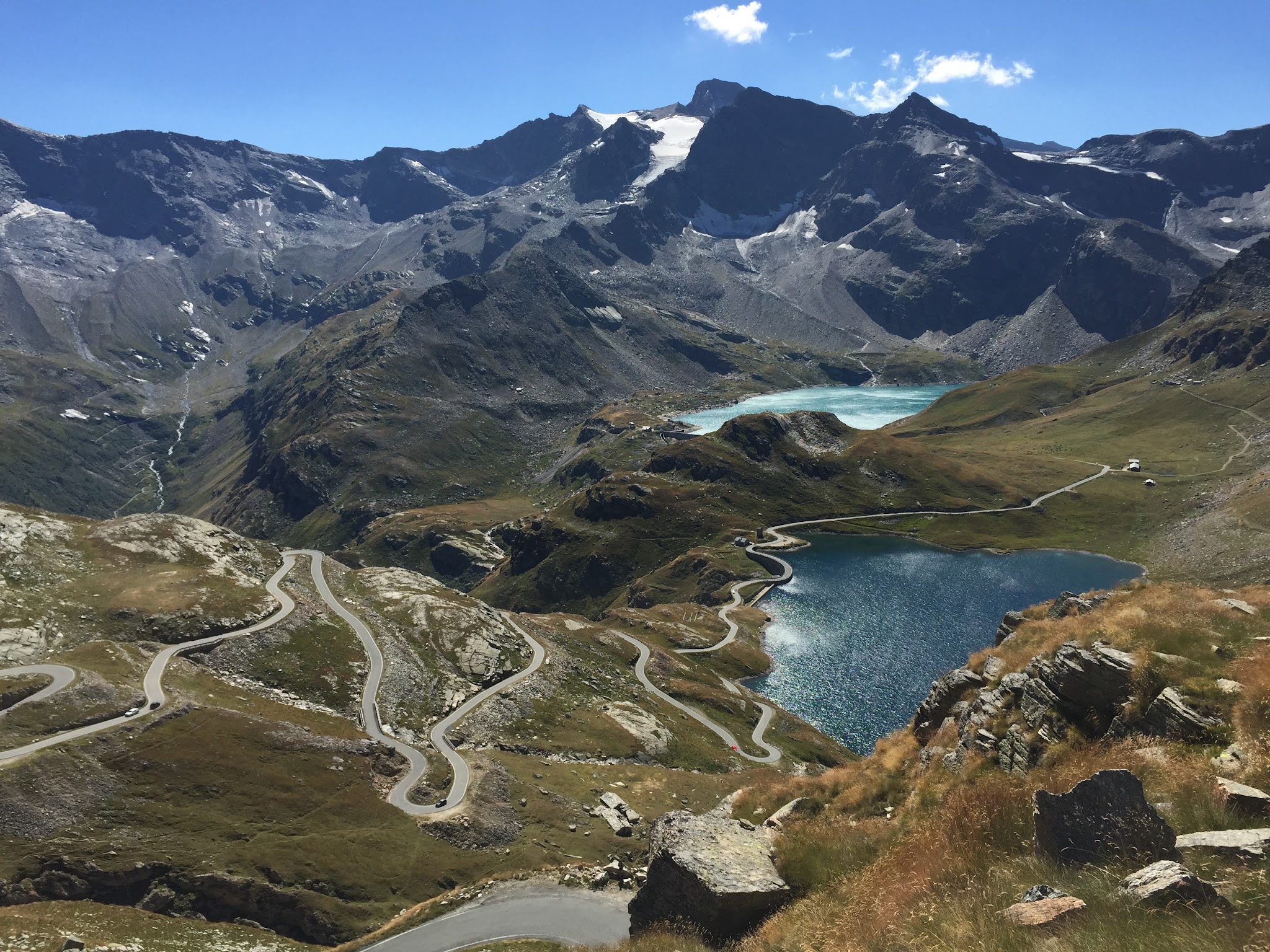 Bike climb longest bike climbs in Europe - Colle del Nivolet - lake, hairpins, road, mountains.