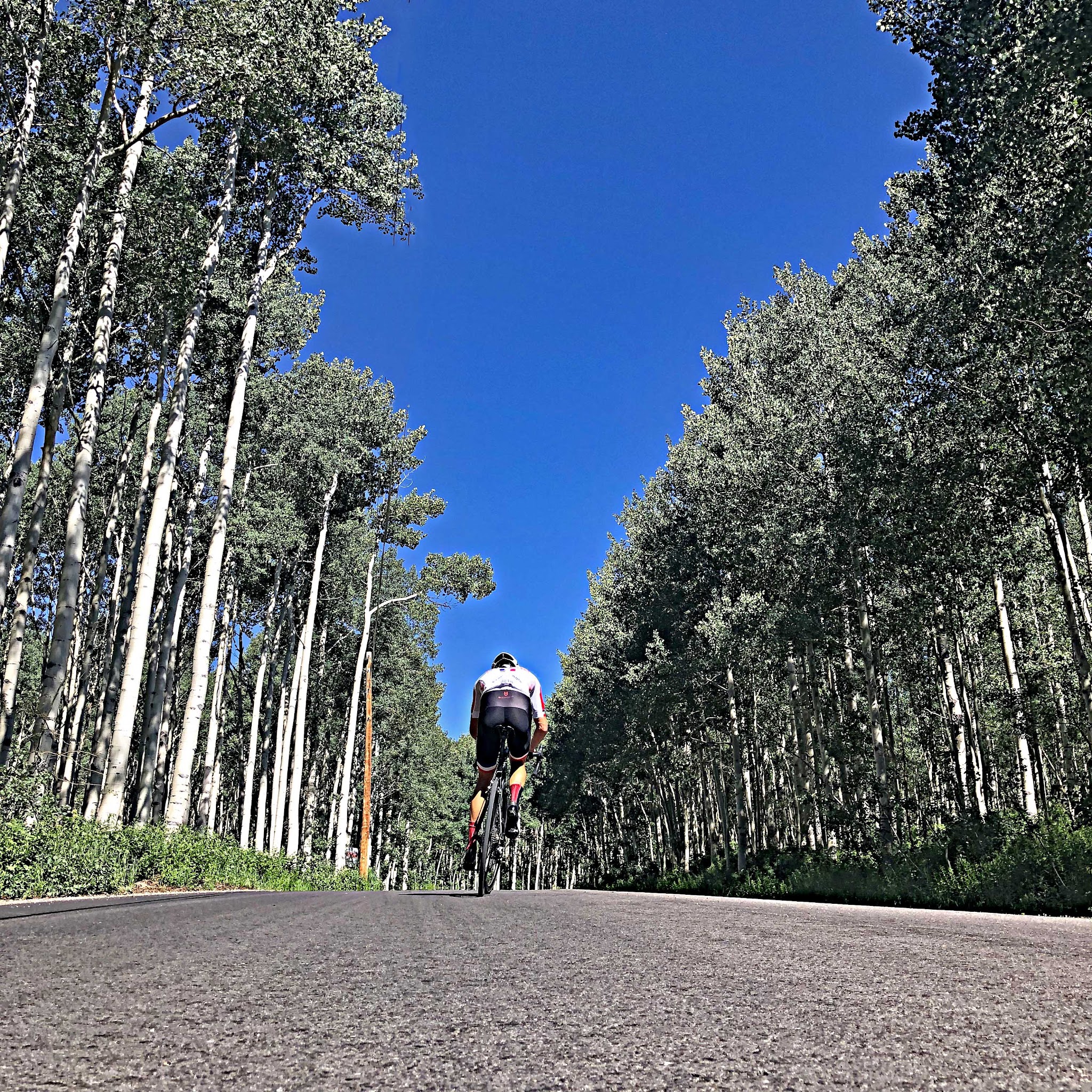 Riding by bike Empire Pass from Midway - cyclist Ride through cottonwoods