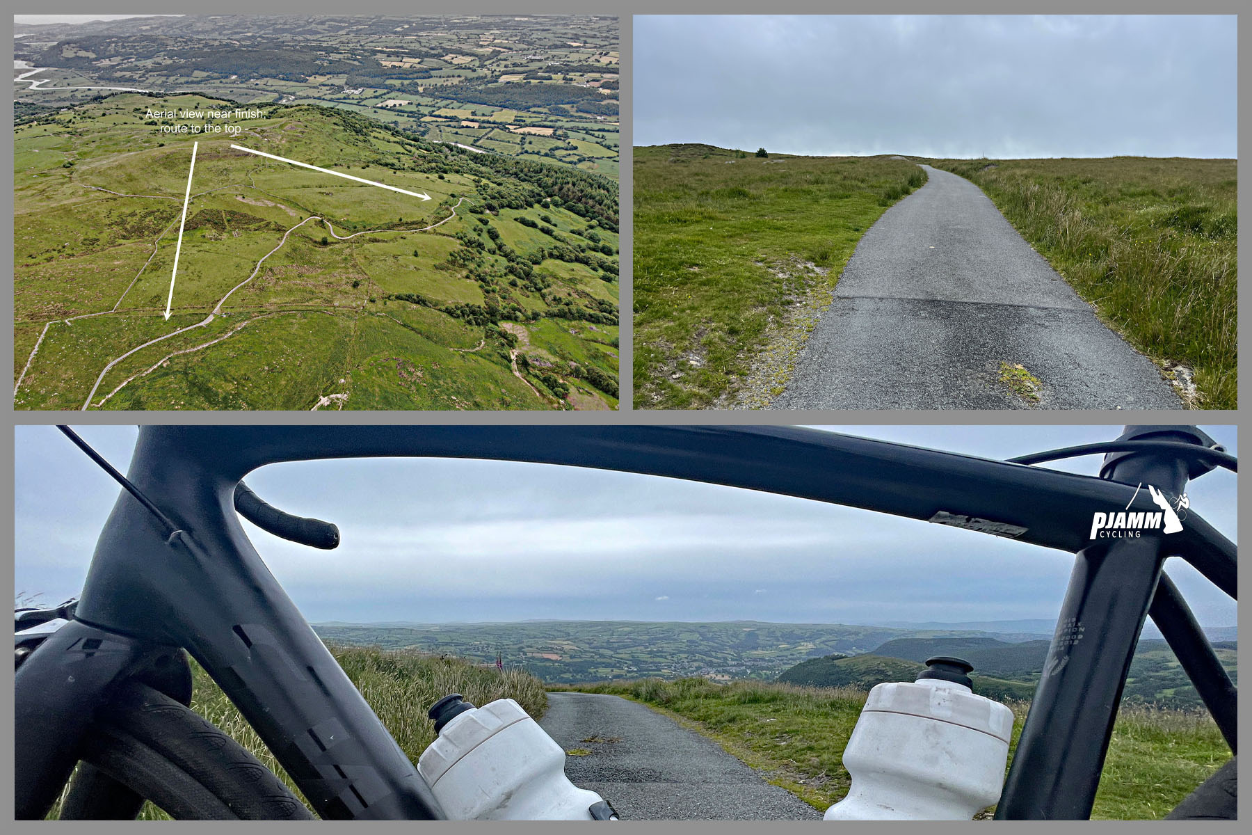 aerial drone view shows roadway near the top of the climb