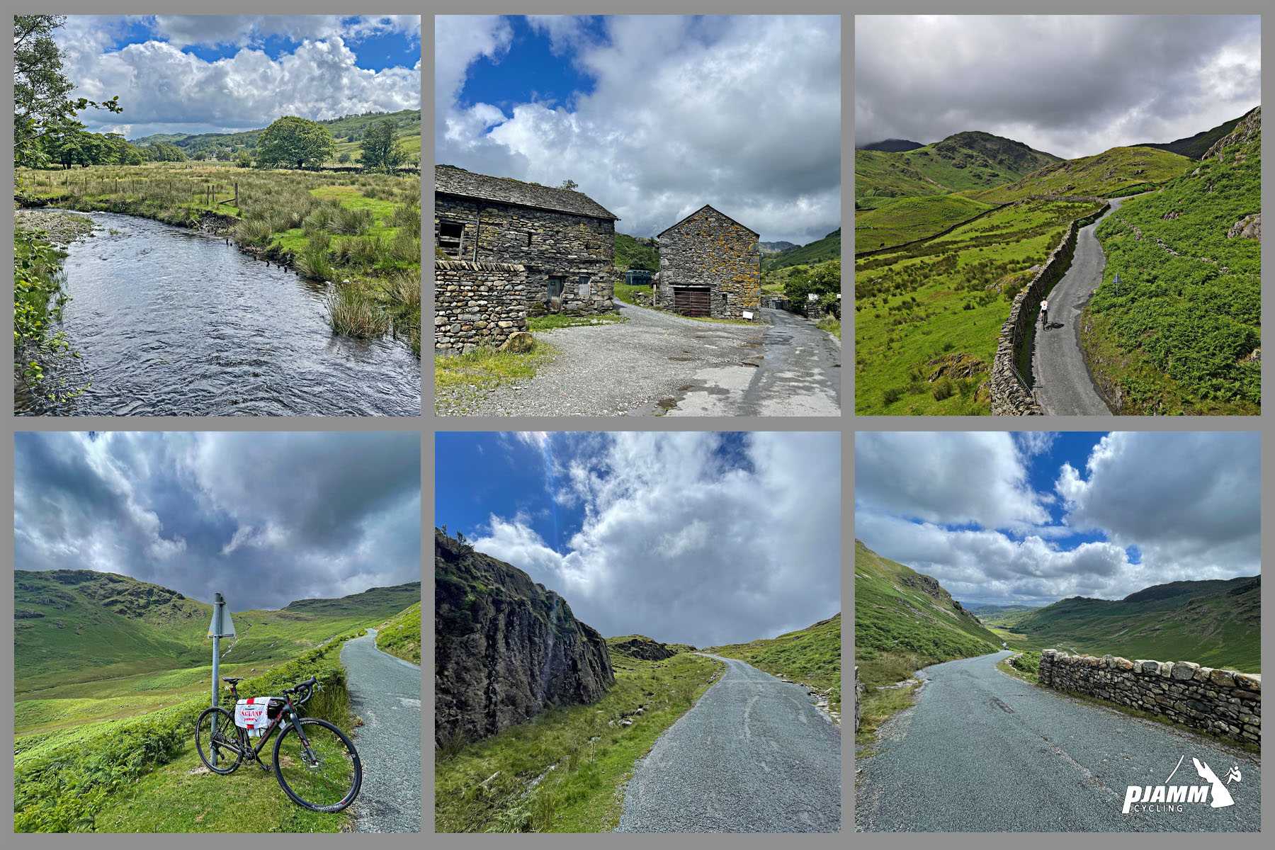 photo collage shows views of quintessential English countryside, including creek surrounded by pastureland and old stone farm buildings