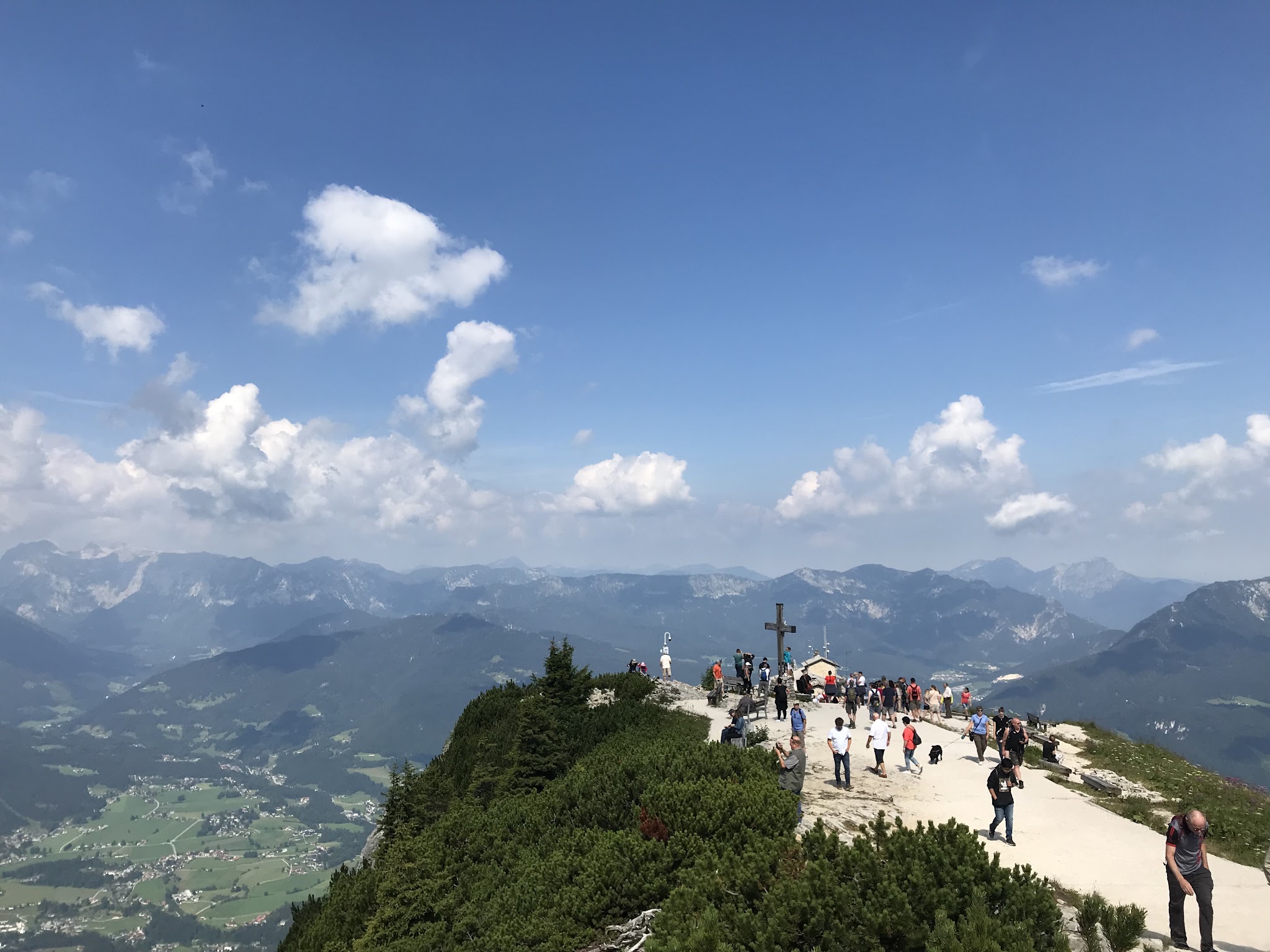 Bike climb of to Hitler's Lair - Eagles Nest - cross at top, walkway, mountains