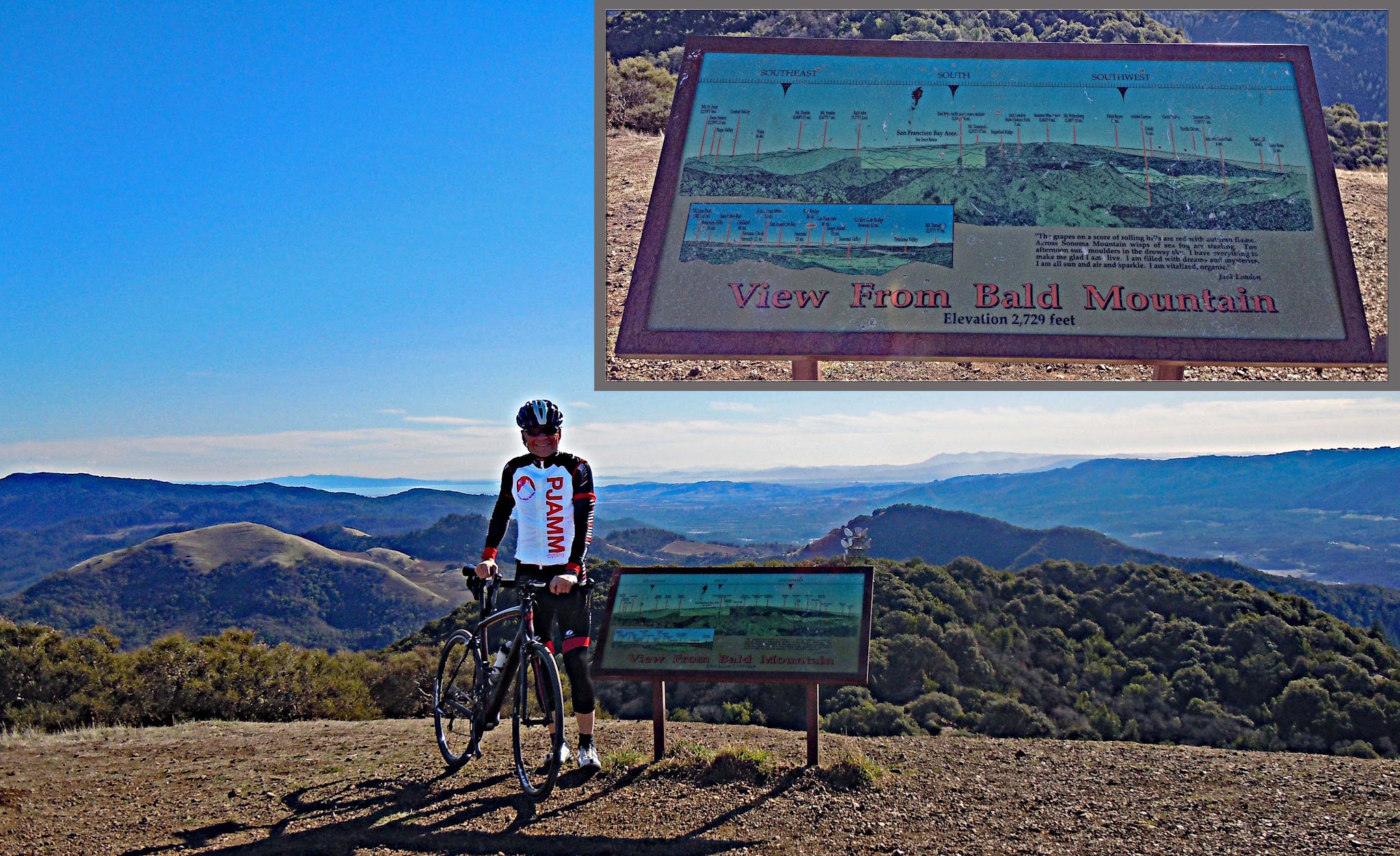 Bike climb up bald mountain - map at the top with mountains