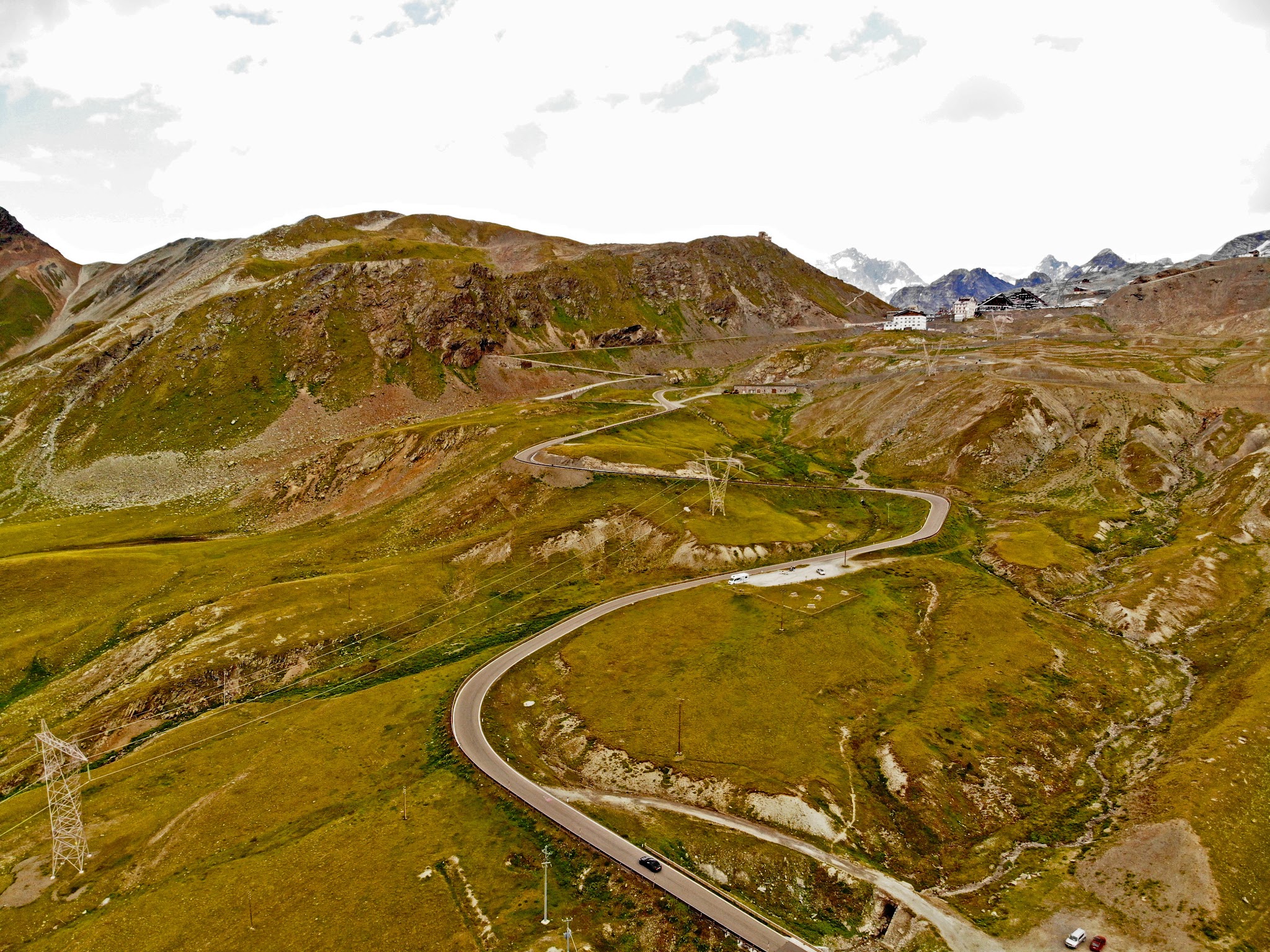 Passo dello Stelvio from Bormio - the pass Cycling Passo dello Stelvio - aerial drone photo of pass