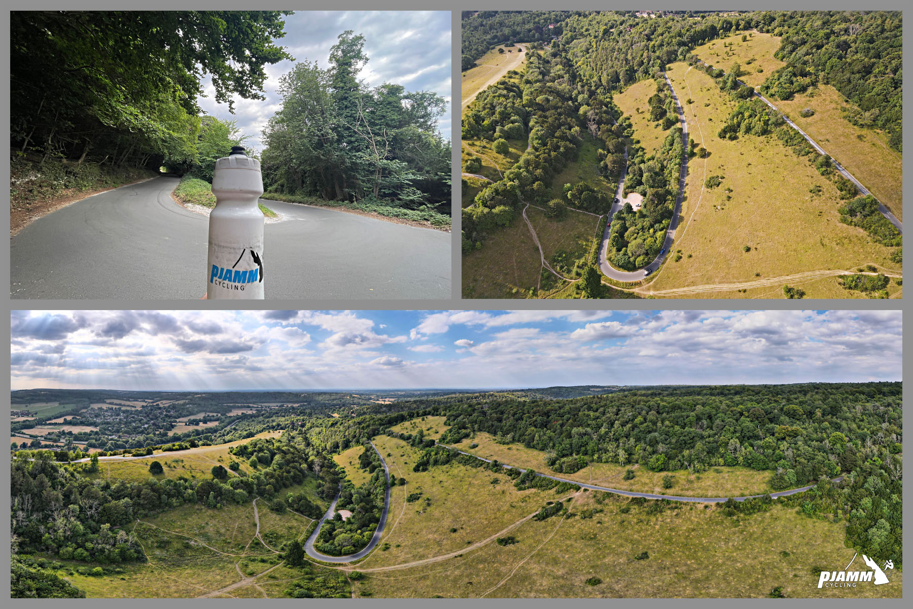 aerial drone view of two hairpin turns in the climb