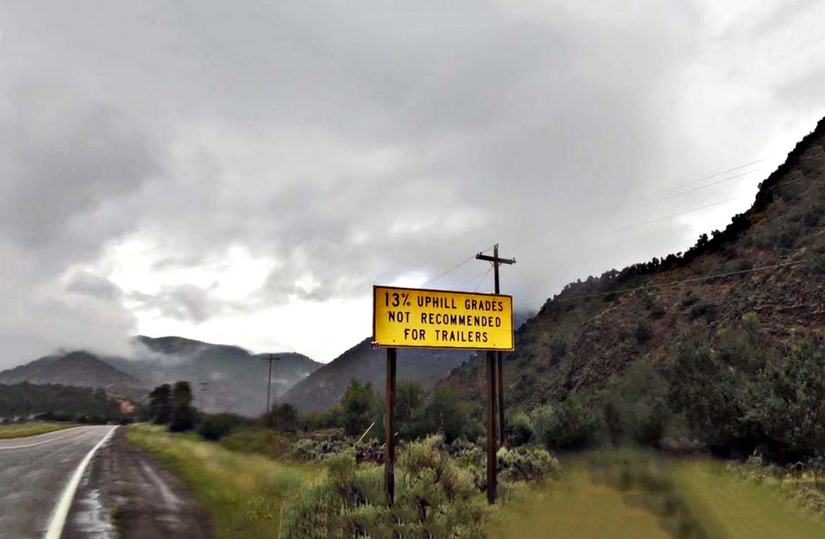 Bicycle climb up Hwy 143 - 13% grade road sign