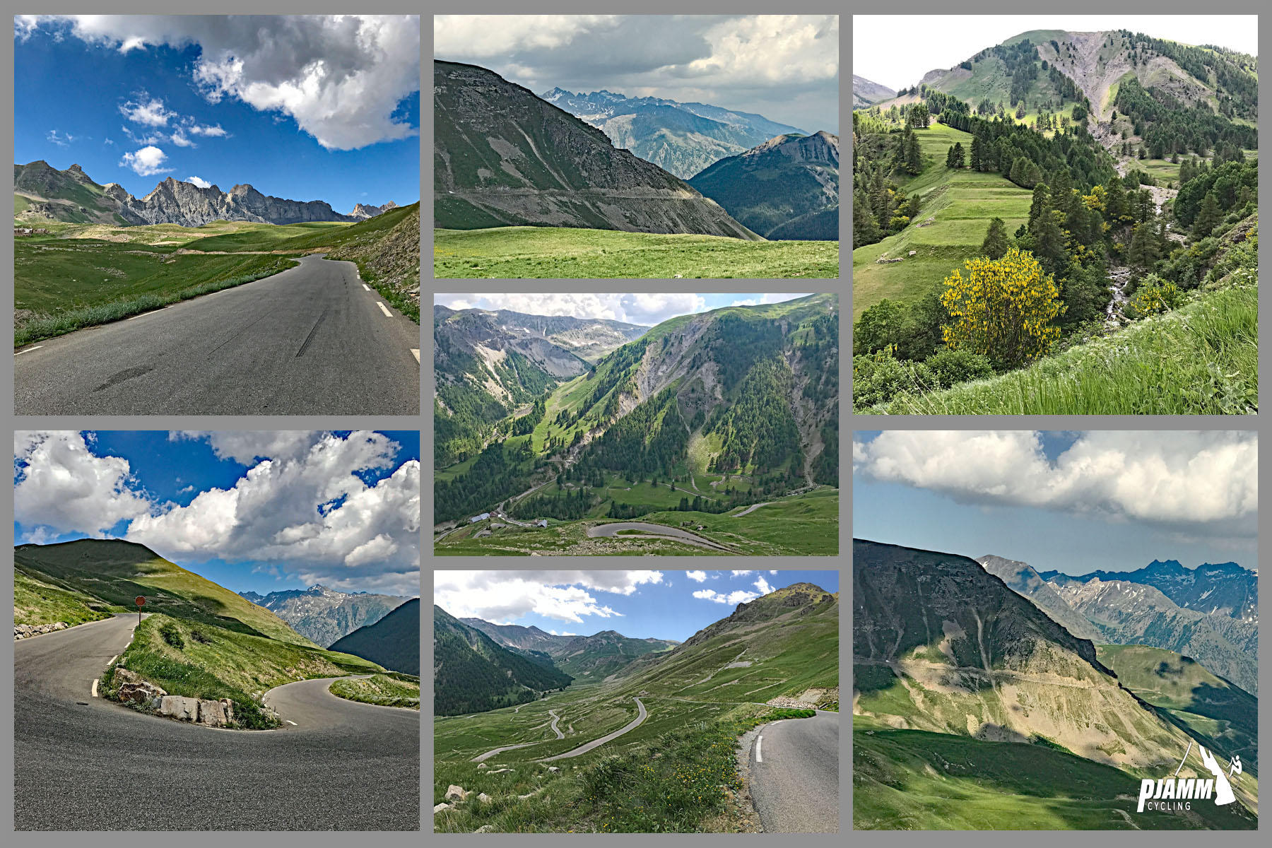 photo collage shows views along the climb, including sharp hairpin turns, smooth roadways snaking up lush green mountainsides