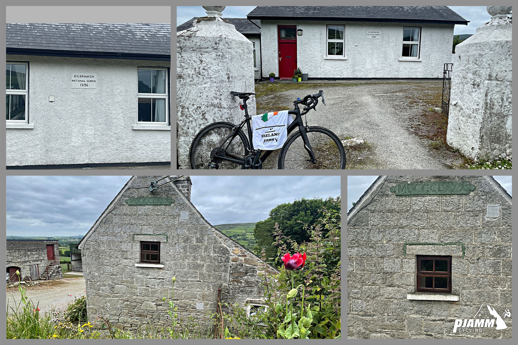 photo collage shows old stone buildings: stone block home circa 1880, and stone block National School circa 1896