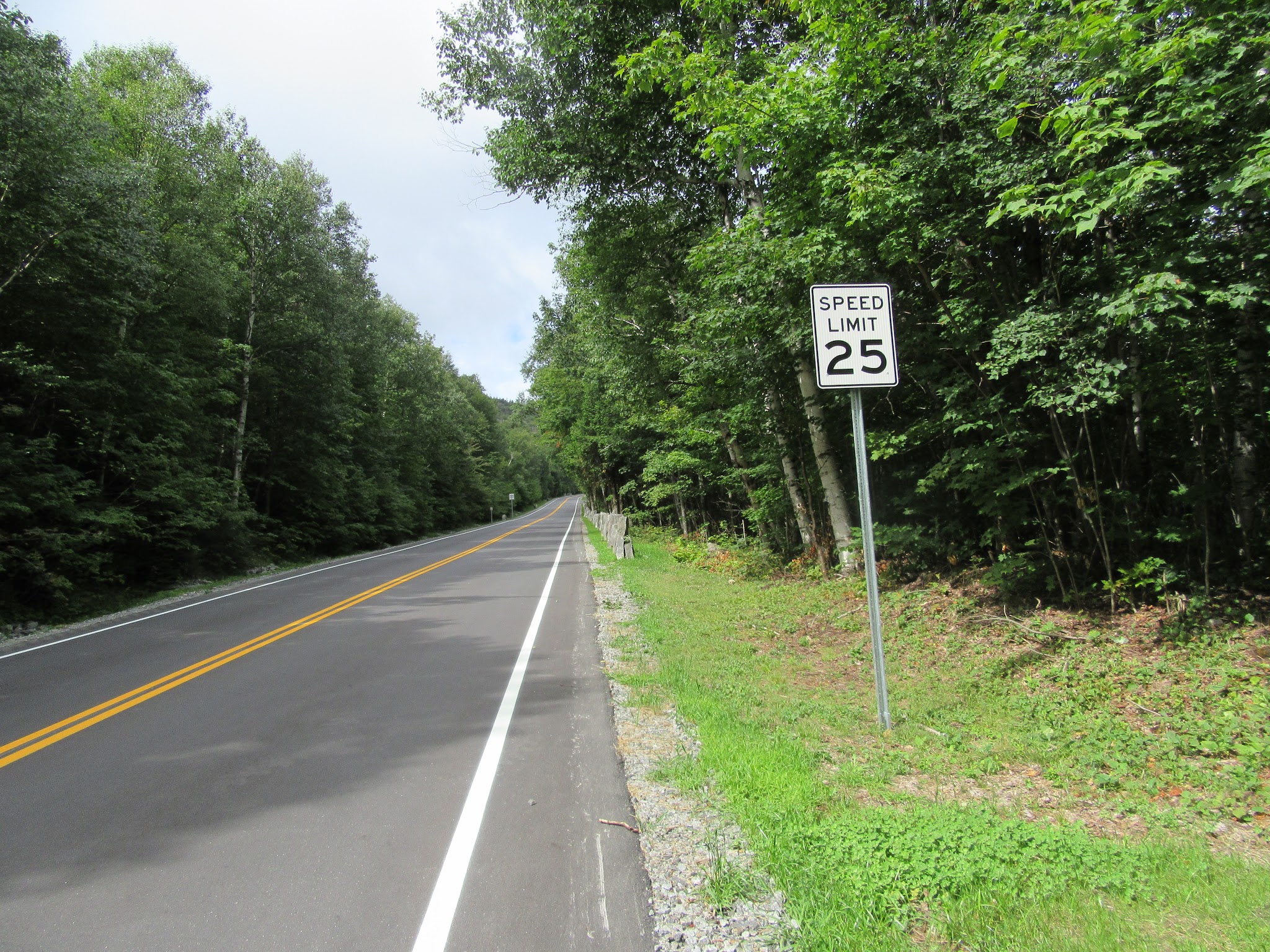 25 MPH speed limit sign along stretch of straight road