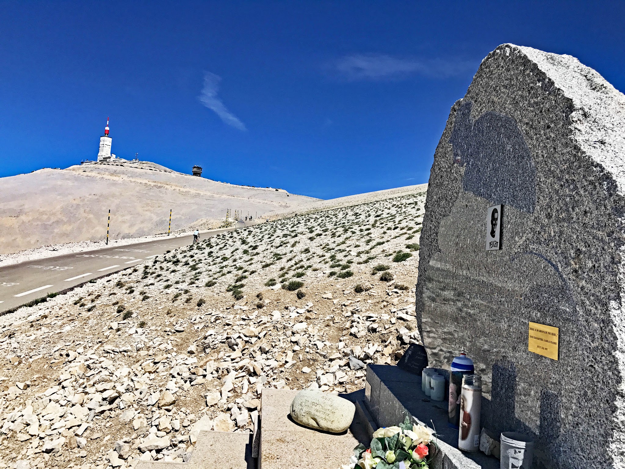 Cycling Mont Ventoux - Tom Simpson Memorial - radio tower in background