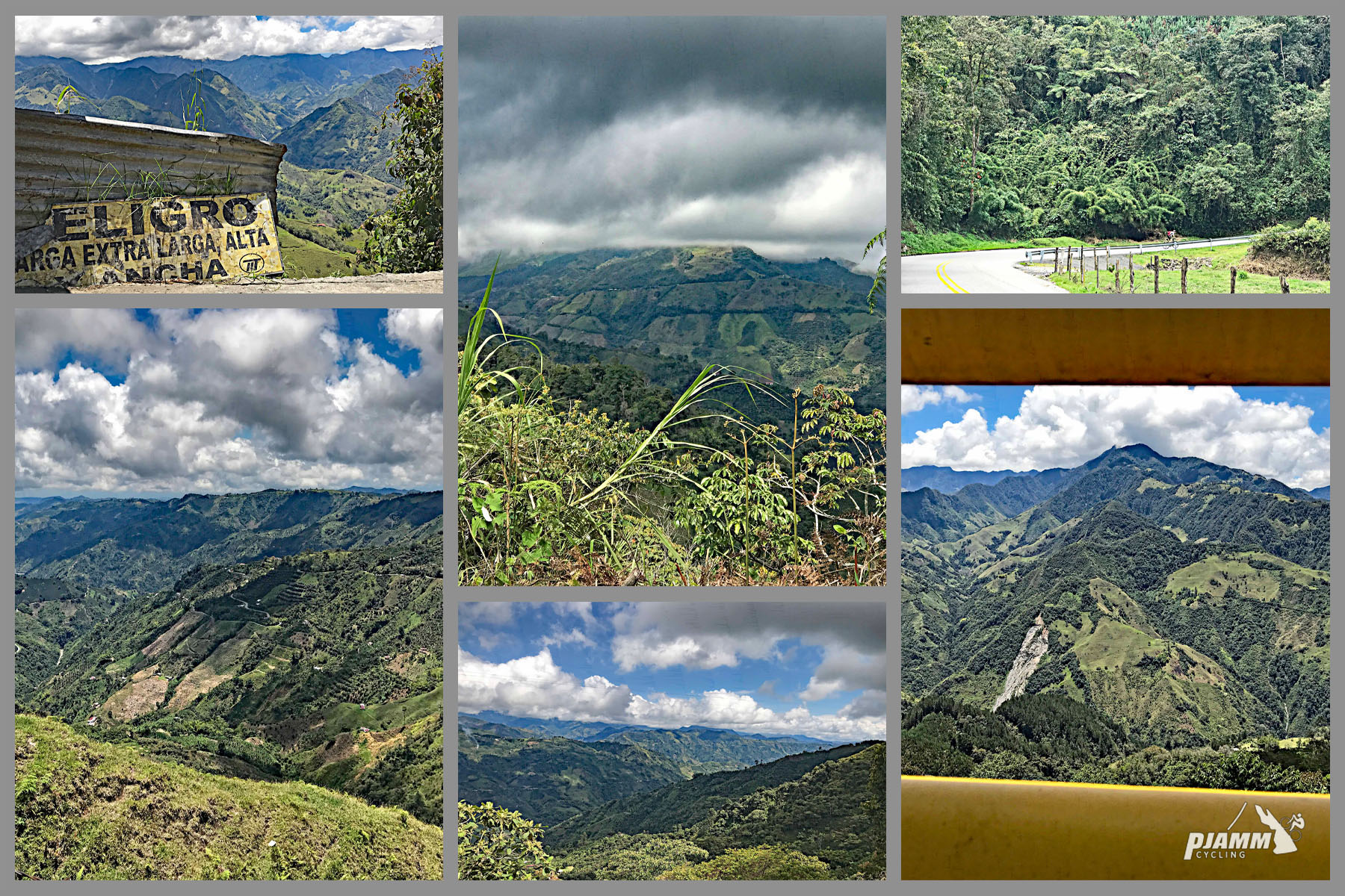photo collage shows lush green landscape of climb