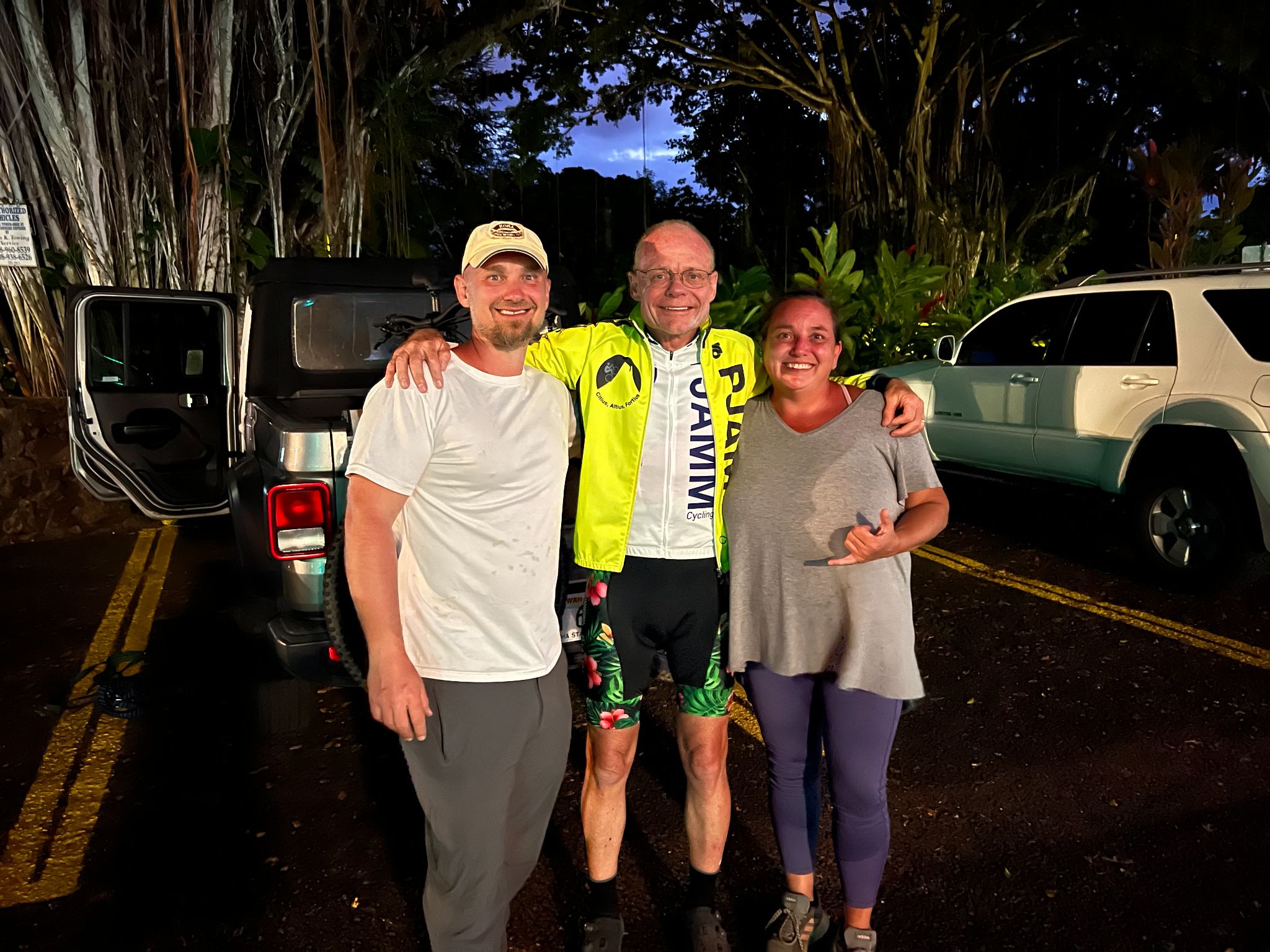 PJAMM Cyclist John Johnson stands with SAG support Christian James in May 2022