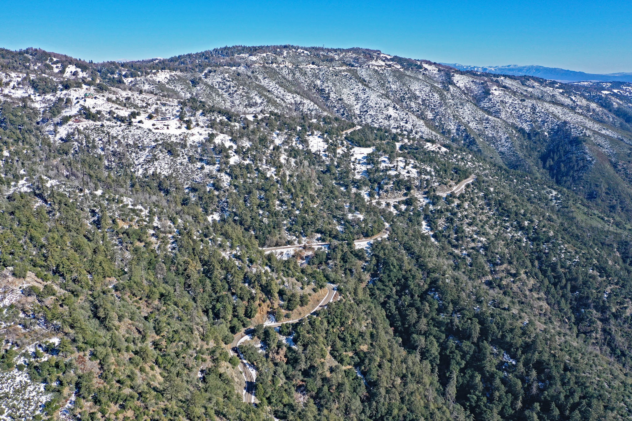 aerial view of roadway to top of Palomar Mountain. 
