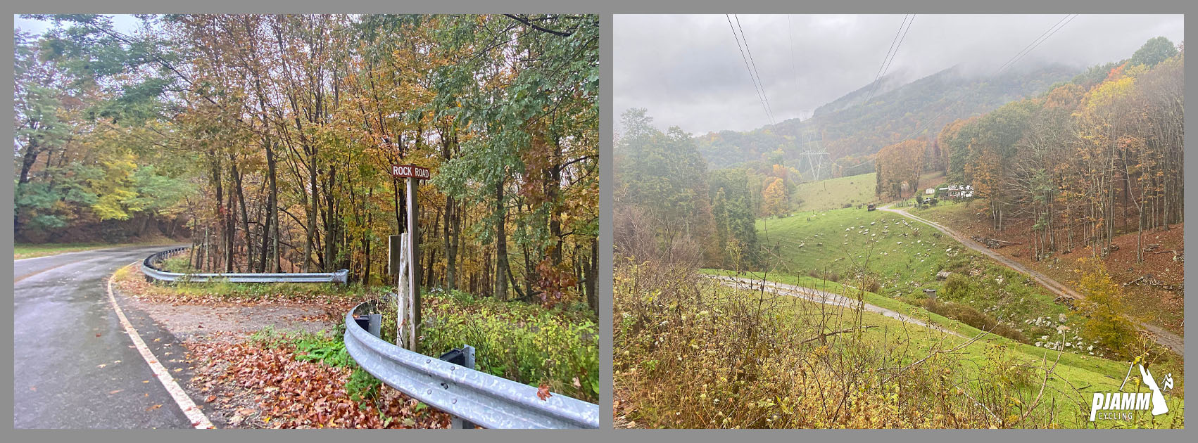 Cycling Doe Creak Road, Route 613, Virginia Cycling Doe Creak Road, Route 613, Virginia - mist shrouded green hillside, fall foliage