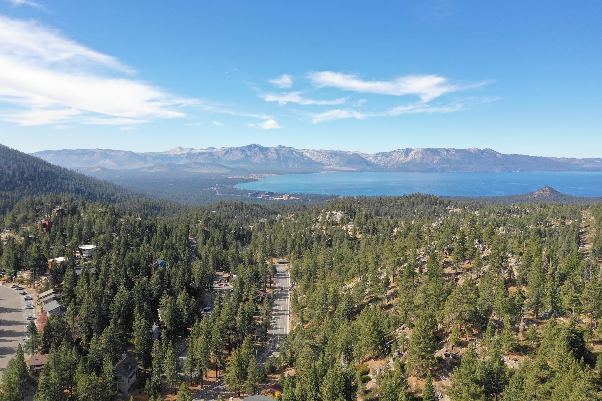 Drone photo of Lake Tahoe from Daggett Pass and Kingsbury Grade. 