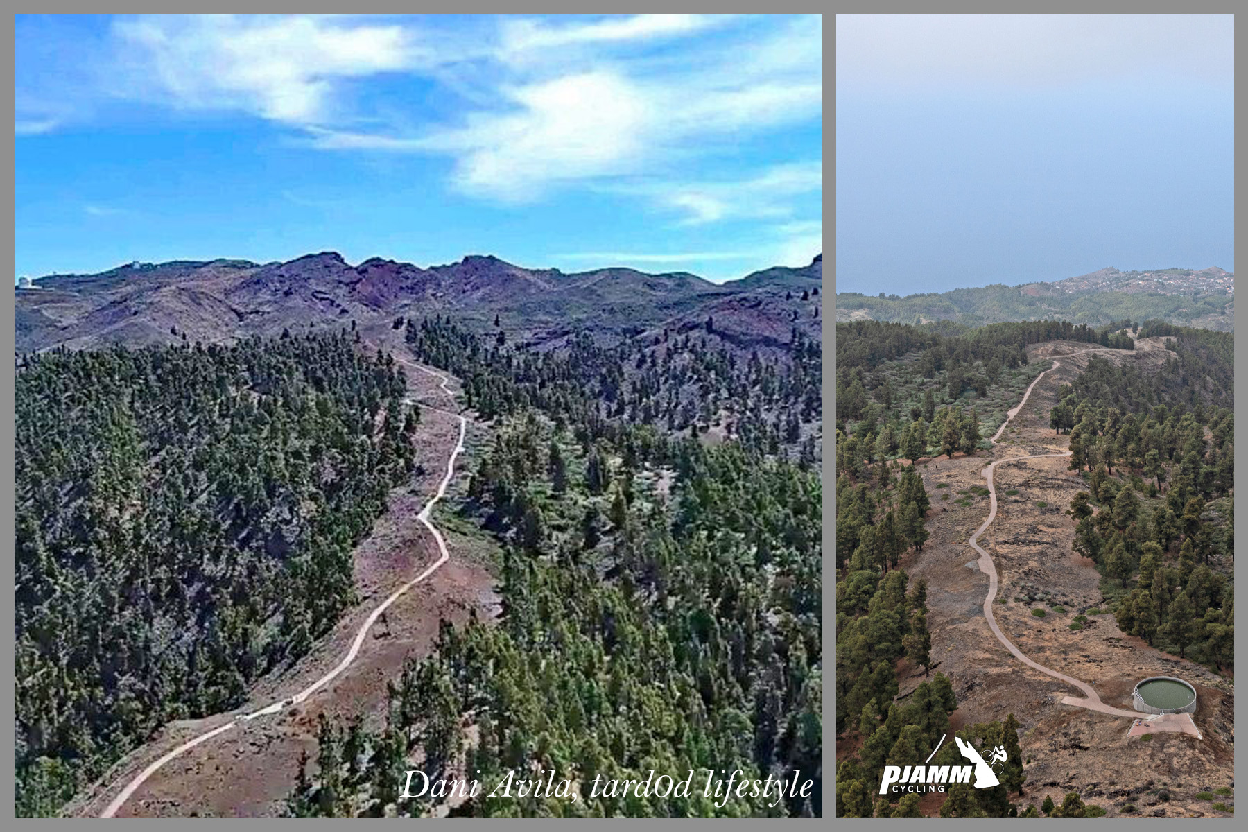 aerial view shows the cement portion of roadway to top of climb