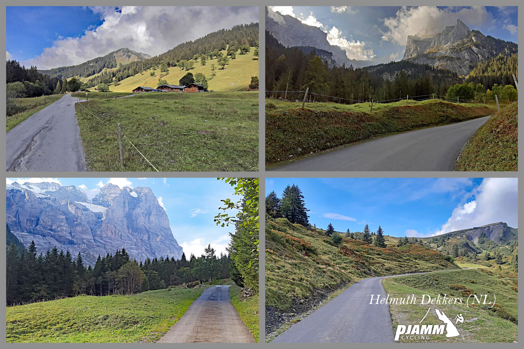 Cycling Grosse Scheidegg, Switzerland - photo collage, one-lane road in swiss countryside