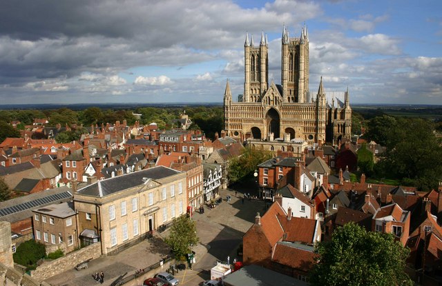 Cycling Michaelgate - aerial drone photo of Lincoln Cathedral