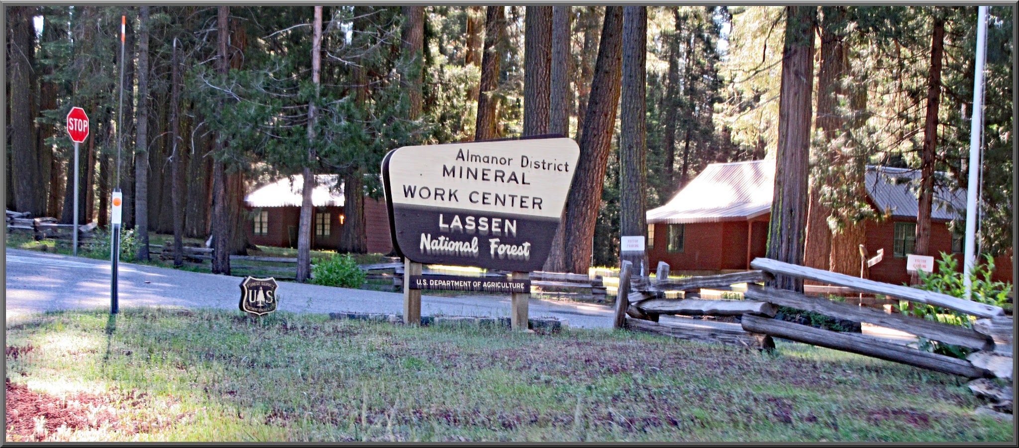 Cycling Mt. Lassen South - NPS sign for Almanor District Mineral Work Center, Lassen National Forest