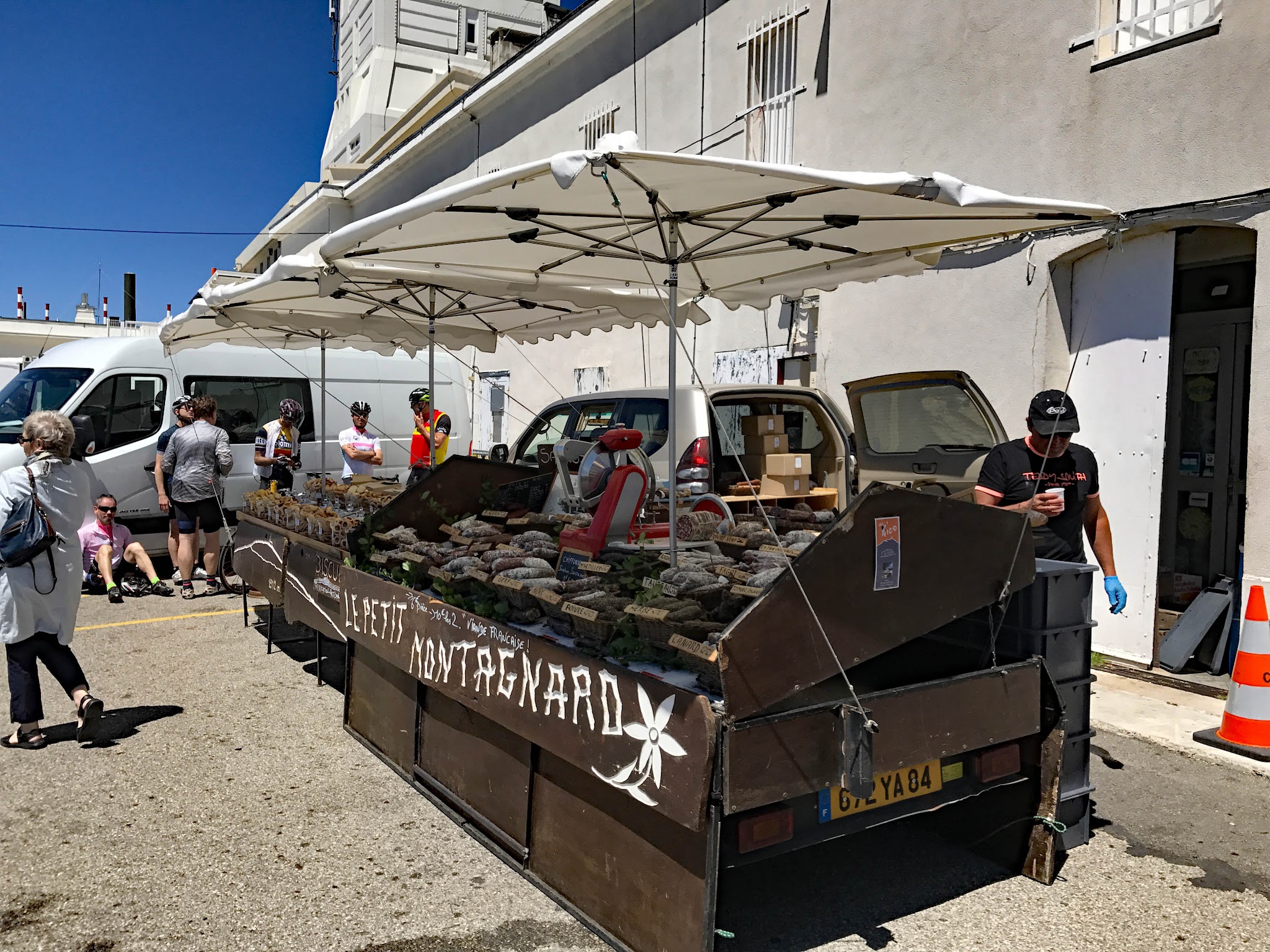 Climbing Mont Ventoux with bicycle - food cart at summit
