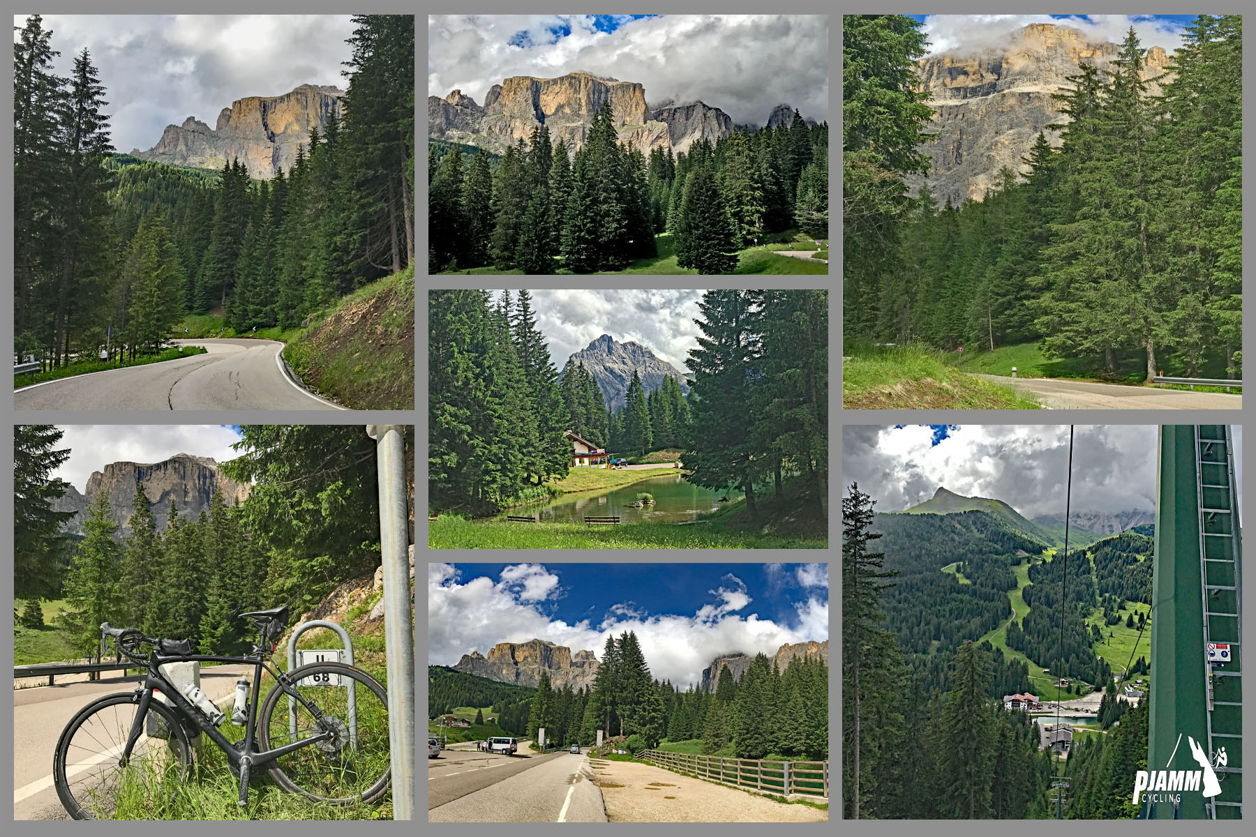 Cycling Passo Pordoi from Canazei - mountainside tram area at km 4.3