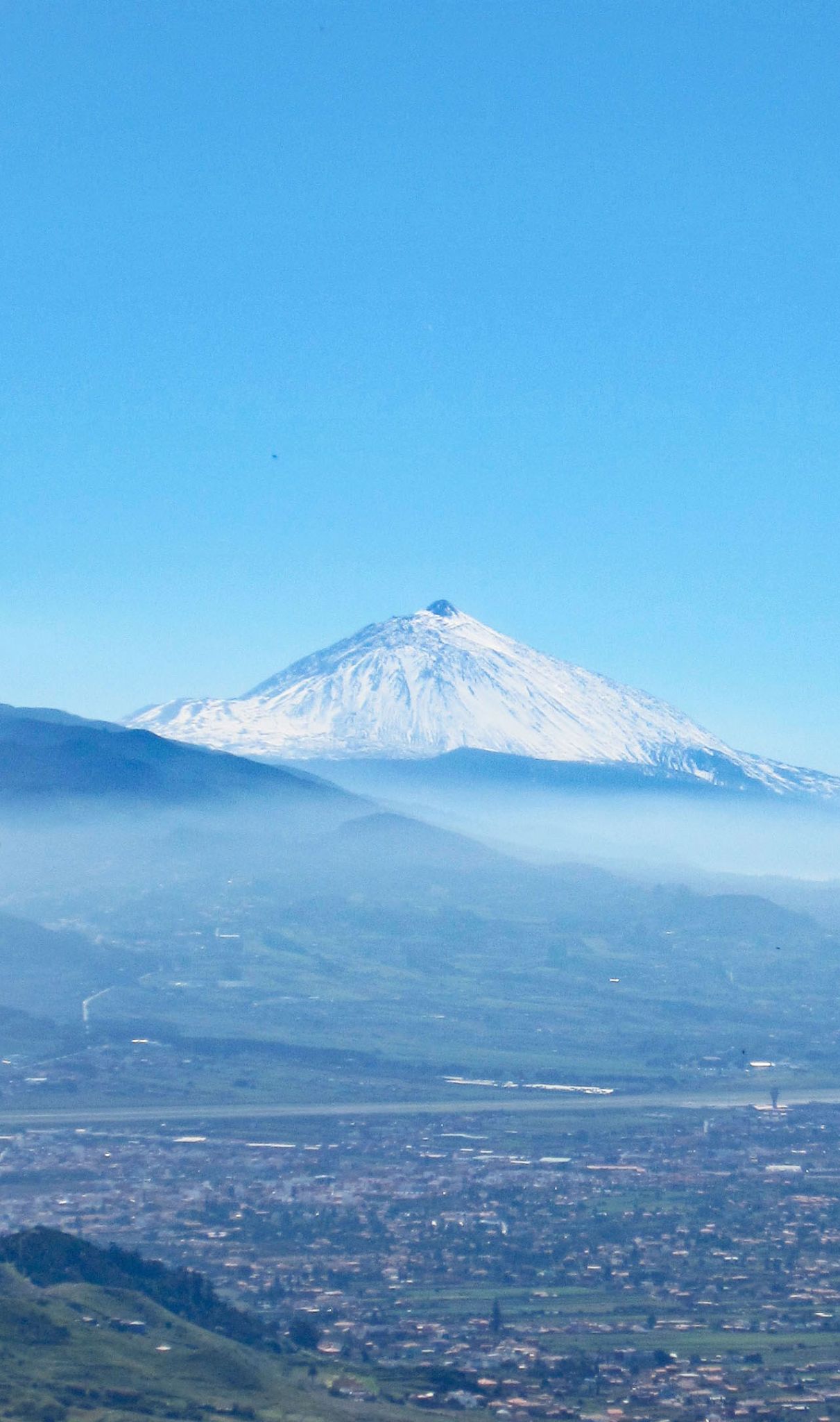 view of snow-covered Mt. Teide in March