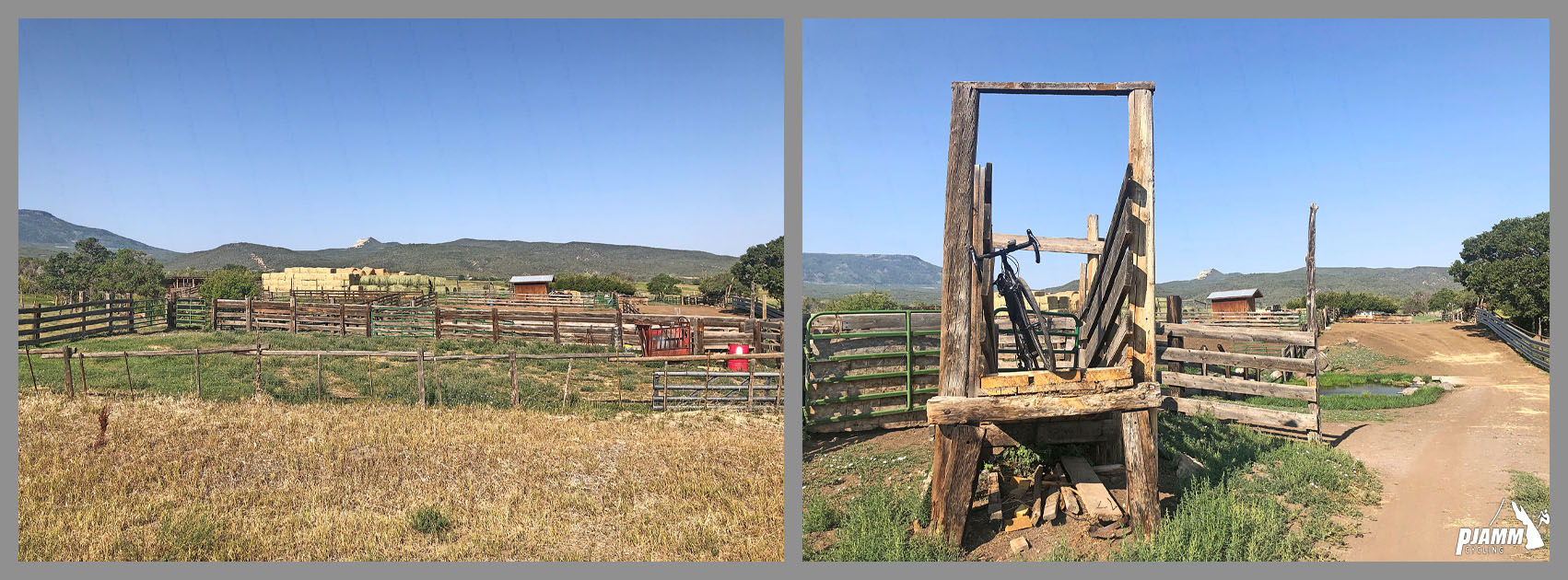 Cycling Grand Mesa North - PJAMM Cycling logo in corner, agricultural land 