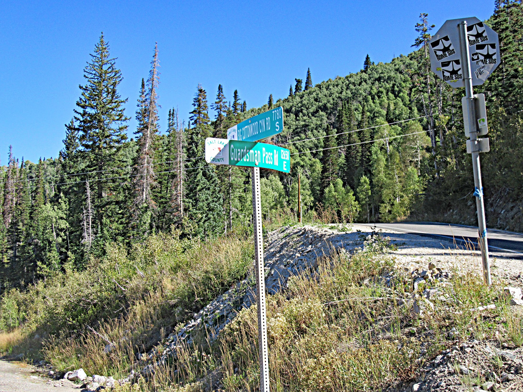 Bike climb to Guardsman Pass via Big Cottonwood Canyon - street sign.