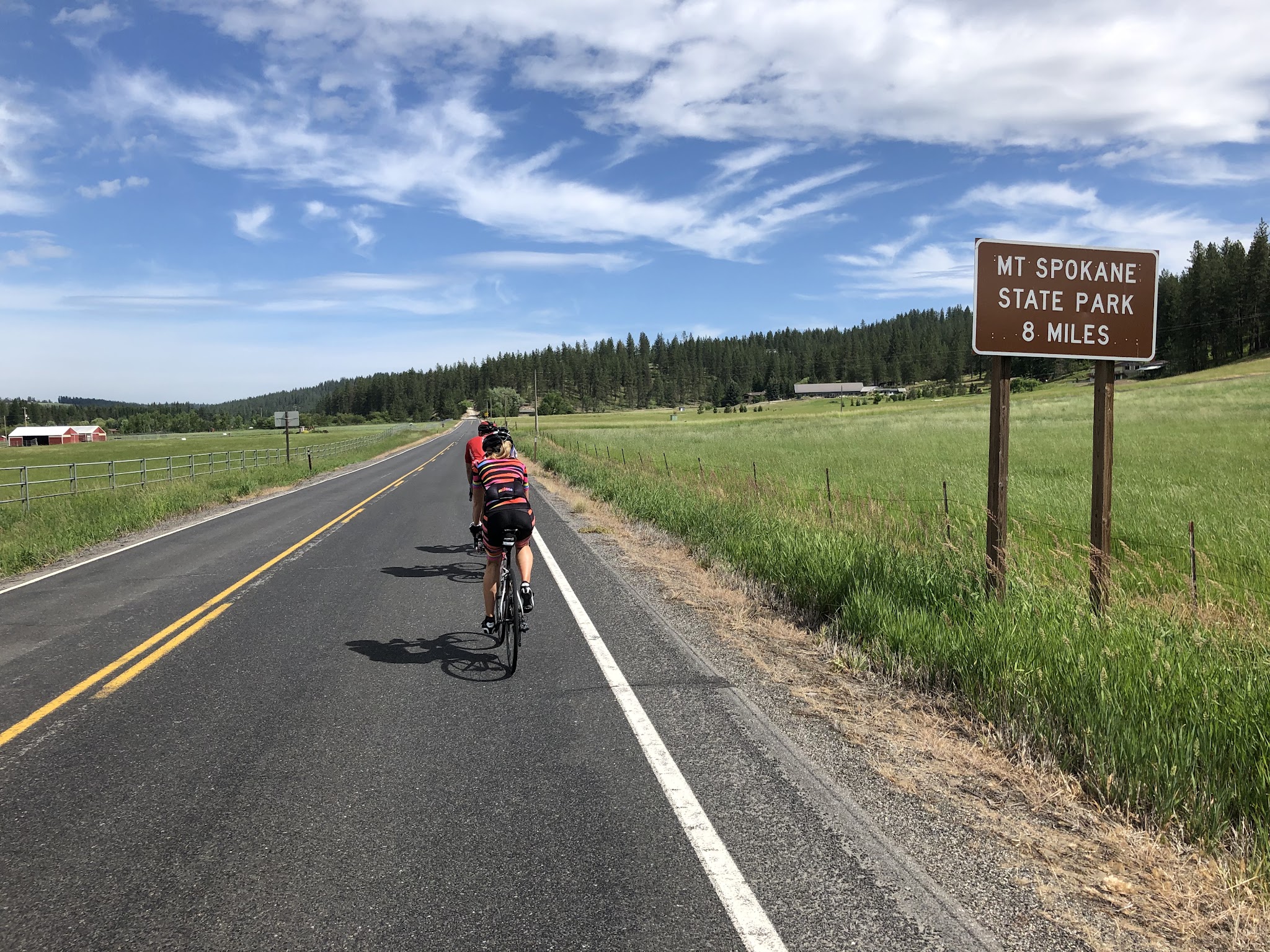 Washington Top Bike Climbs - Climbing Mt. Spokane Park Drive by bike - roadway and log bridge across creek