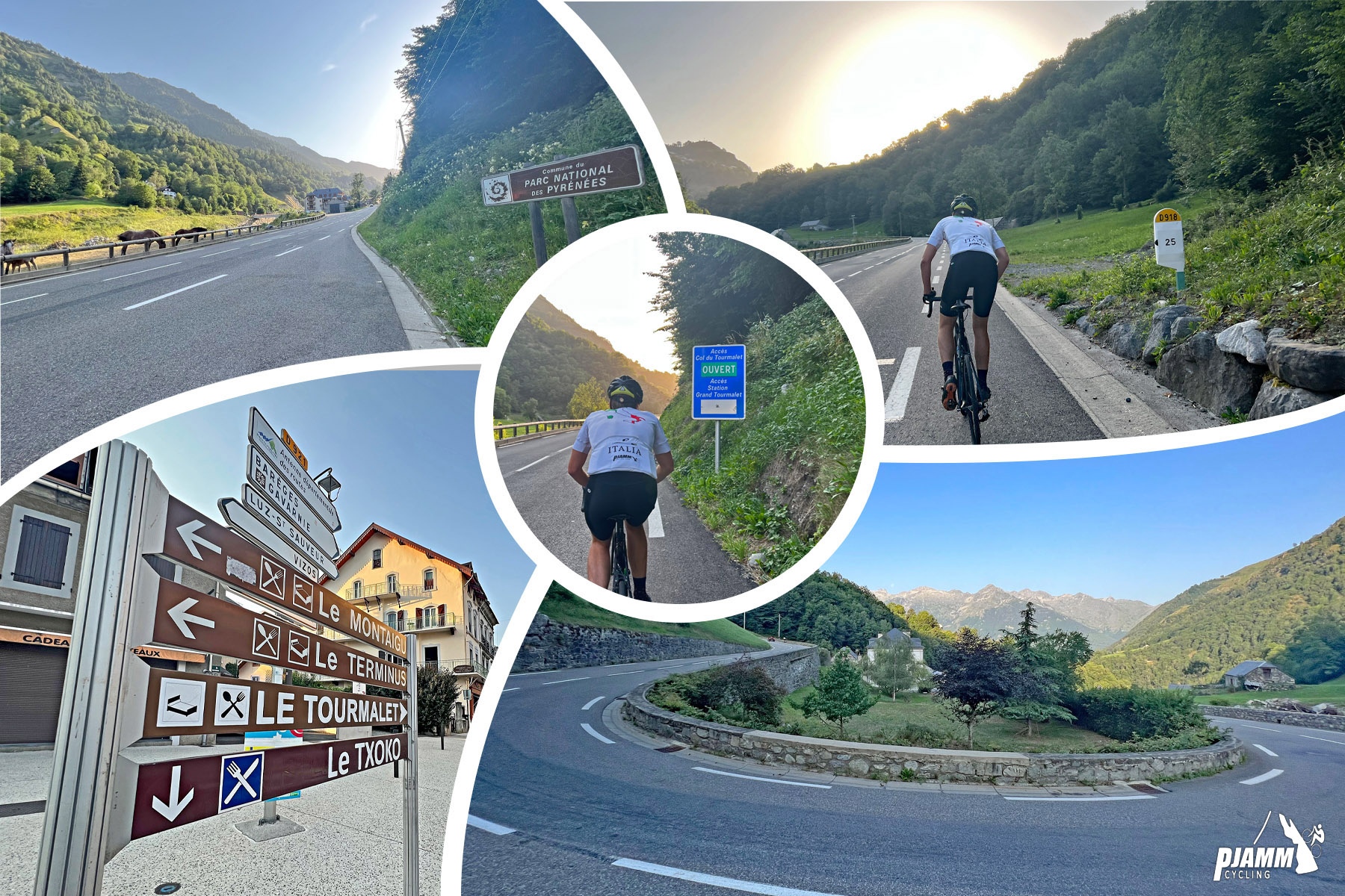 photo collage shows views on first half of the climb from Luz Saint-Sauveur