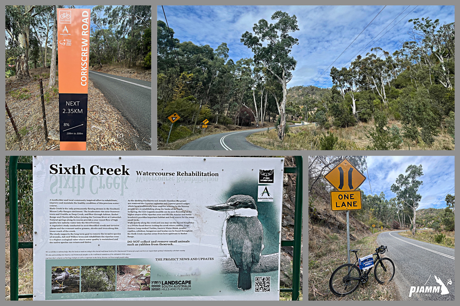 orange sign for Corkscrew Road, from Tour down Under