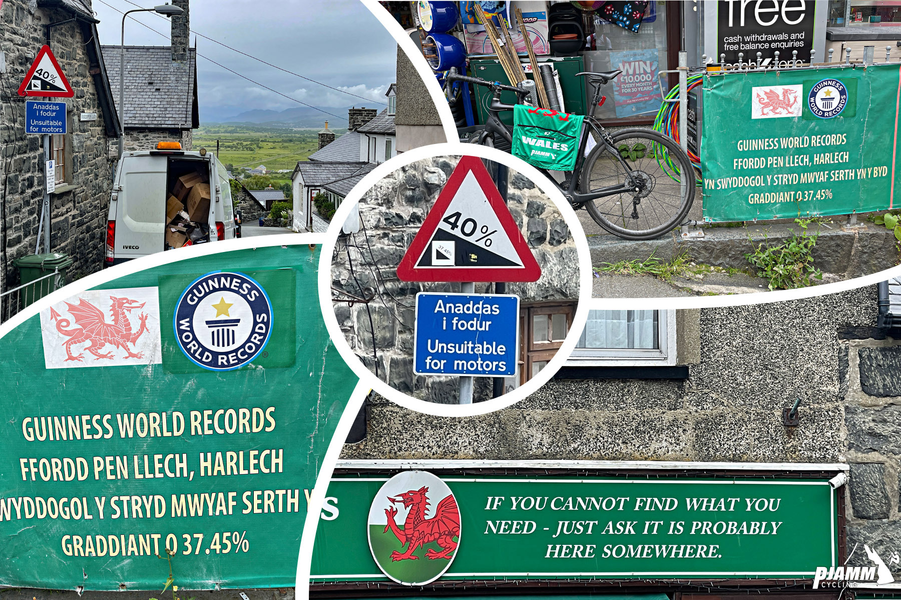 Cycling Ffordd Pen Llech, Wales sign for Guinness World Records, 40% grade
