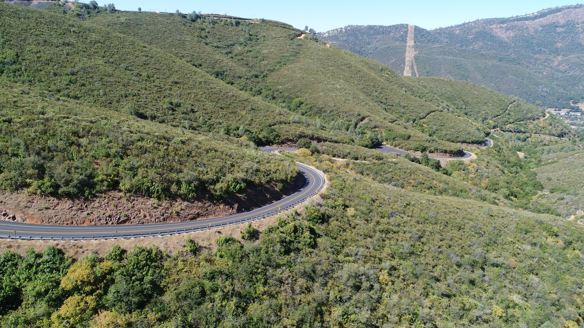 Climb by bike Old Priest Grade - aerial drone photo of road