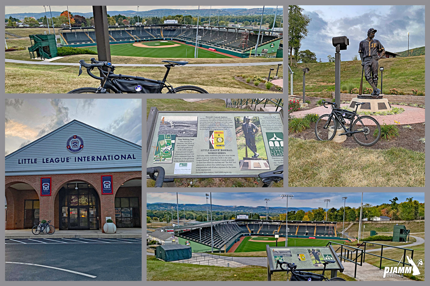 Cycling Route 44 East, Pennsylvania - Williamsport, views of baseball field, building and signs for Little League International
