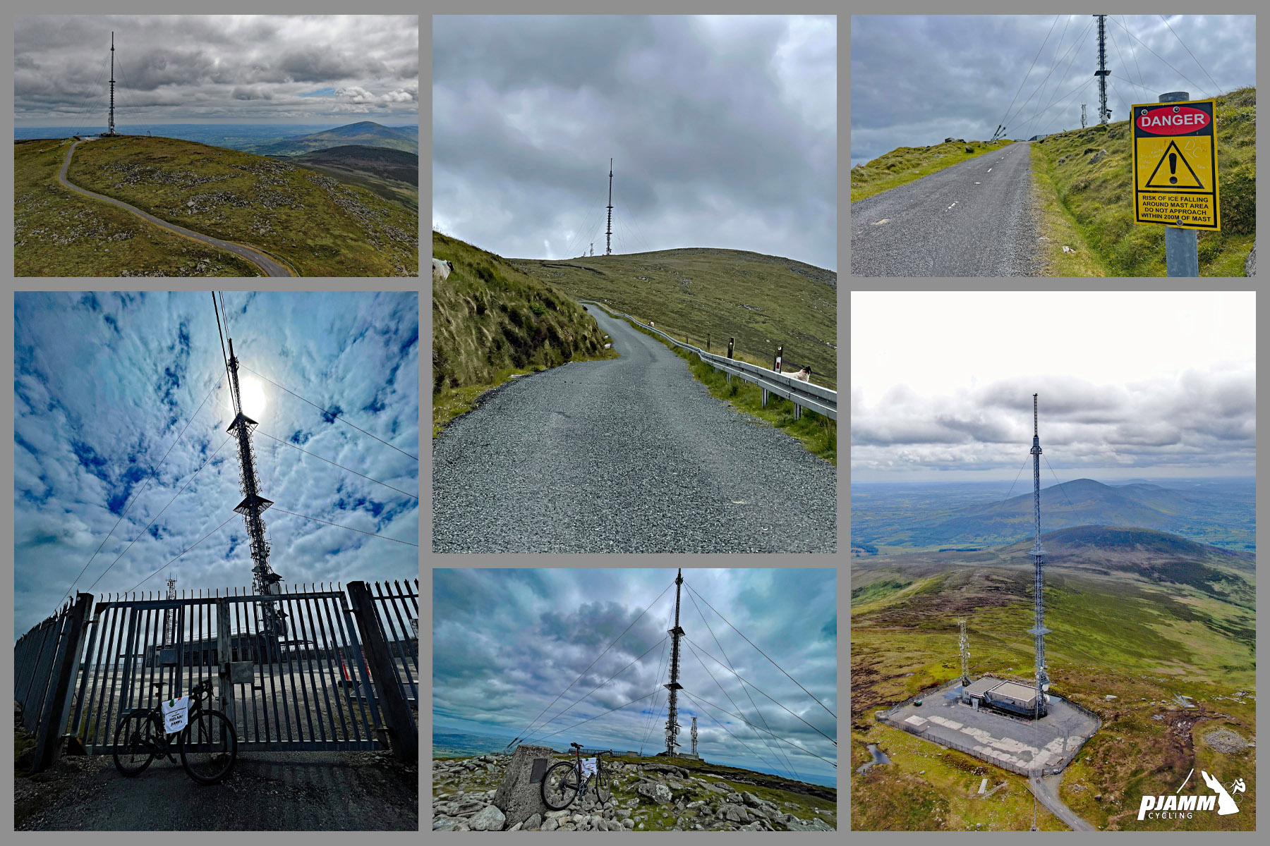 photo collage shows climb finish, Mount Leinster Television Transmitter