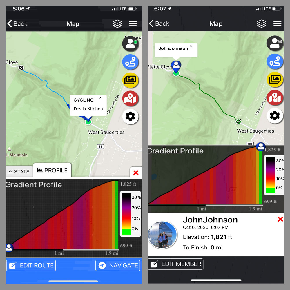 Devil's Kitchen - Platte Clove Road - PJAMM adventure app showing climb grade and profile