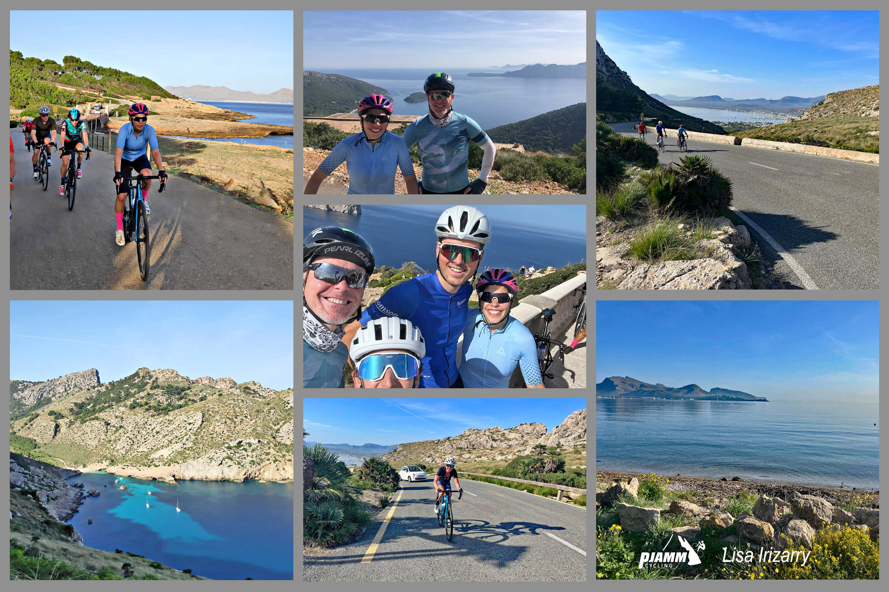 photo collage shows PJAMM Cyclists riding the Cap de Formentor climb