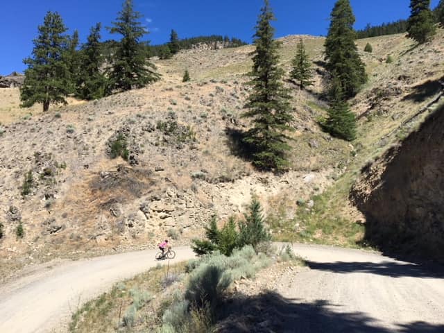 Hedley to Apex bike climb - cyclist on hairpin