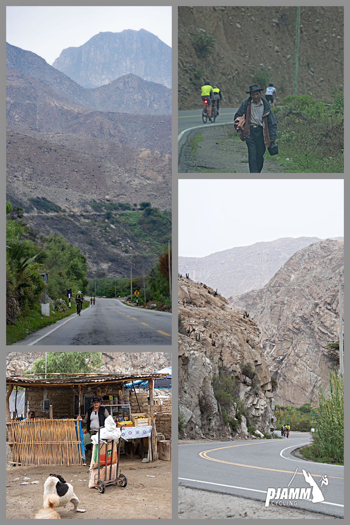 Cycling Conococha, Peru - road side stalls and pedestrians along the climb