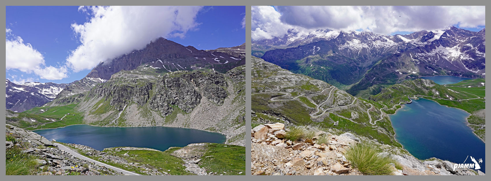 Cycling Colle de Nivolet, Italy - glacier and Lago Serru and Lago Agnel