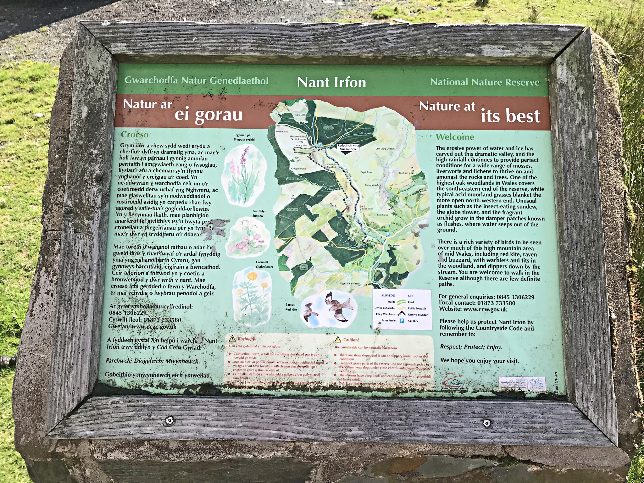 Cycling Devil's Staircase, Wales - informational sign from the National Nature Reserve including a map of the area and information on "Nature at its Best"