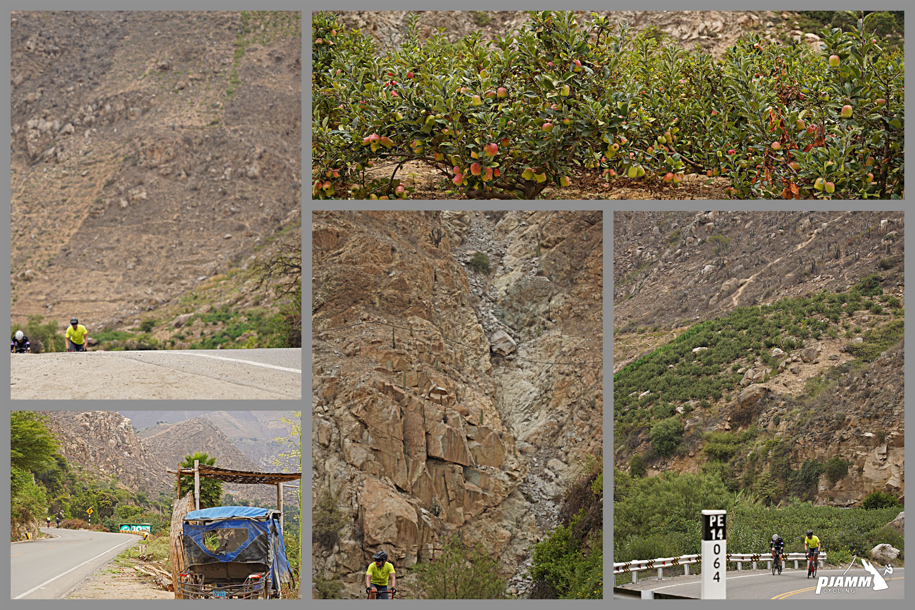 Cycling Punta Callan East, Peru - apple orchards and roadside stands along the first 15 minutes of the climb