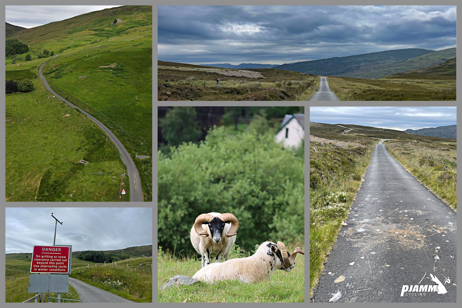 photo collage shows Scottish Highlands, green hillsides, big horn sheep grazing