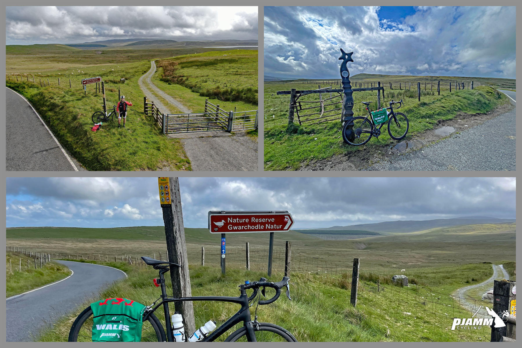 bike parked at climb finish, sign for nature reserve