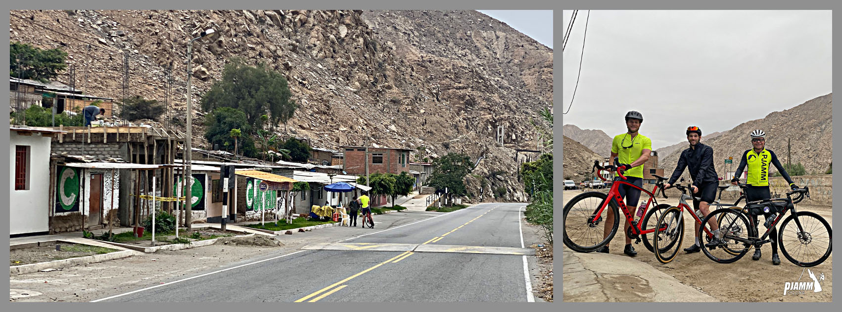 Cycling Conococha, Peru - PJAMM Cyclists stop for a photo at climb's start