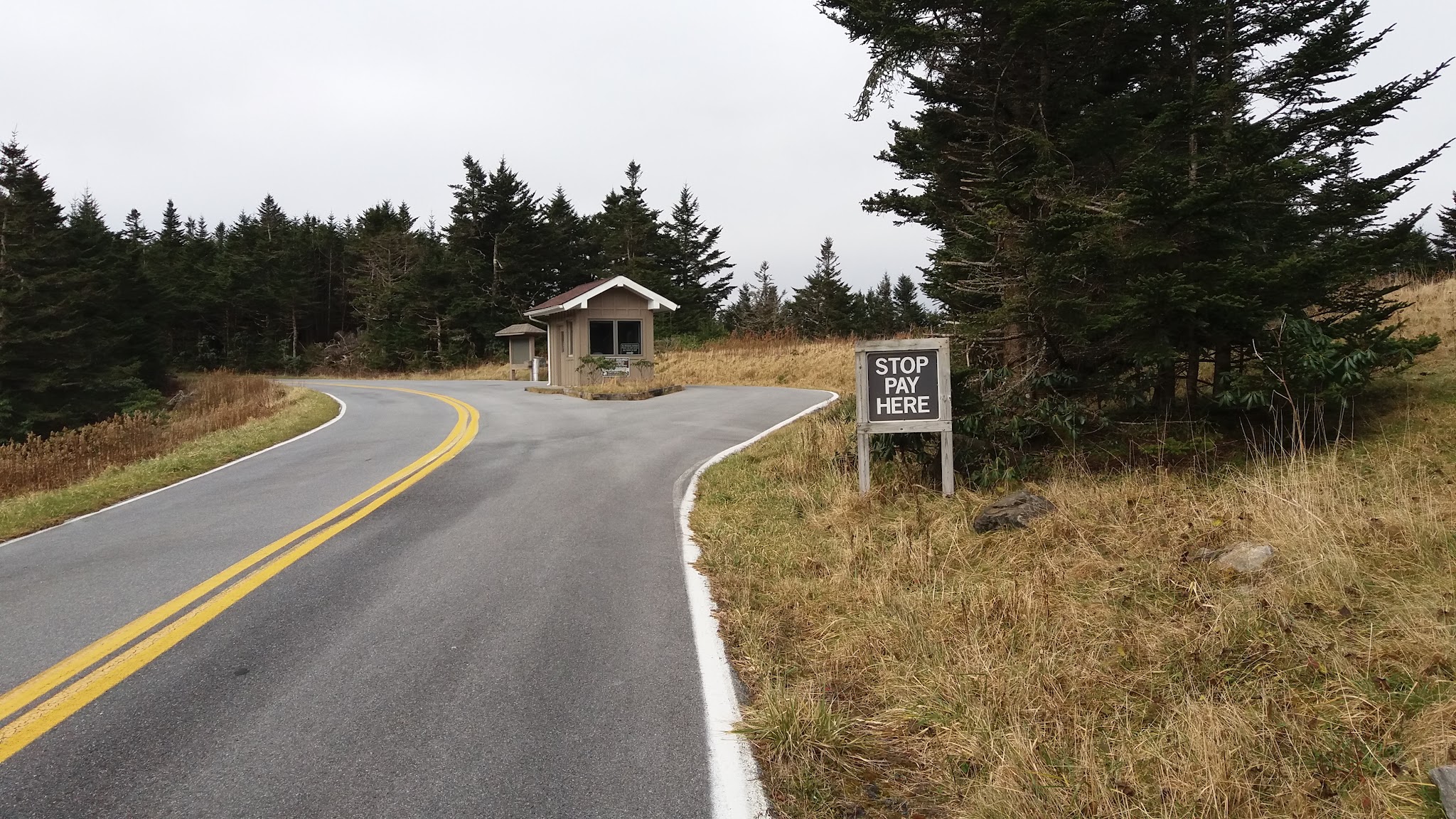 Cycling Roan Mountain South, North Carolina - toll booth at entrance 