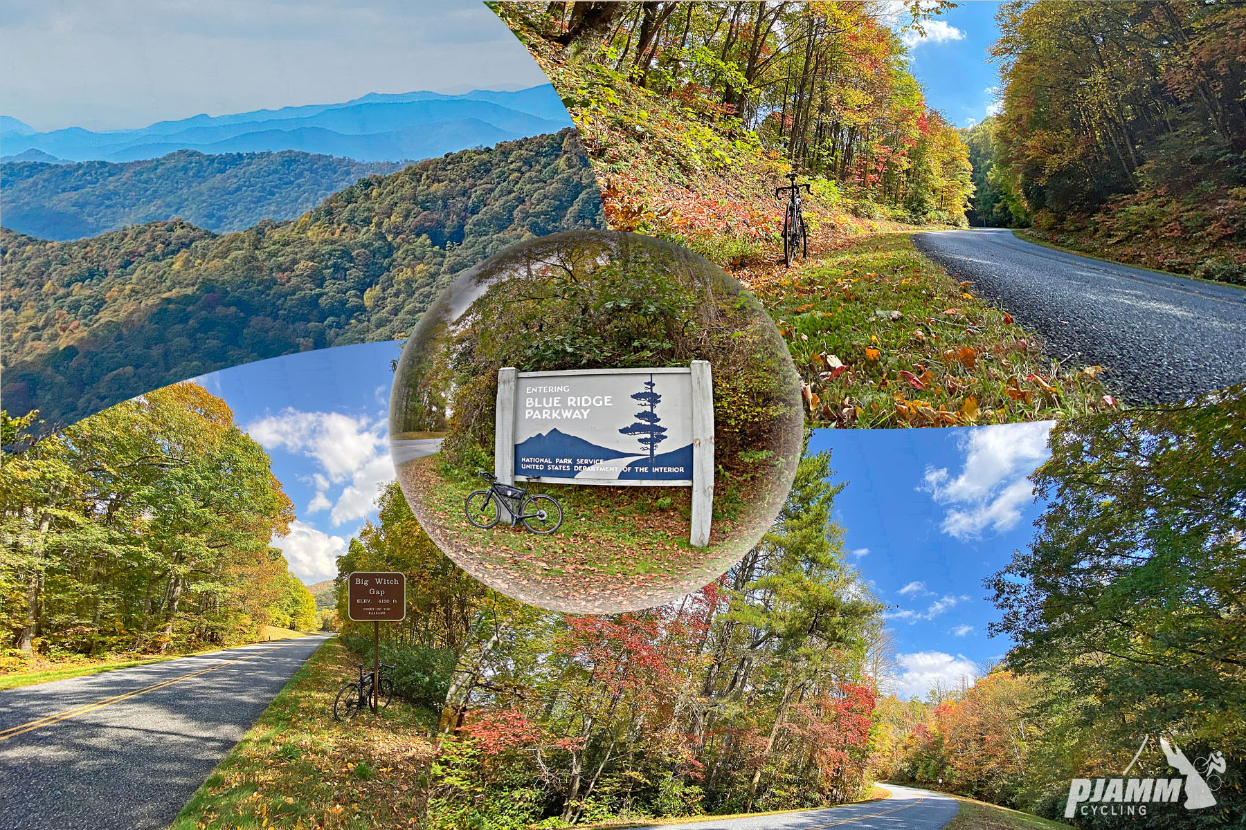 Cycling Blue Ridge Parkway, Cherokee Hill, North Carolina - photo collage, Blue Ridge Parkway