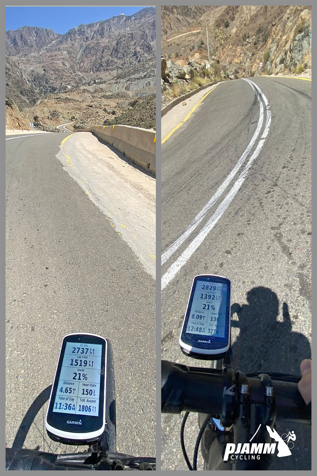 Cycling Bani Horairah - Garmin screen reads 21% at mile 5 and 21$ at mile 8.4
