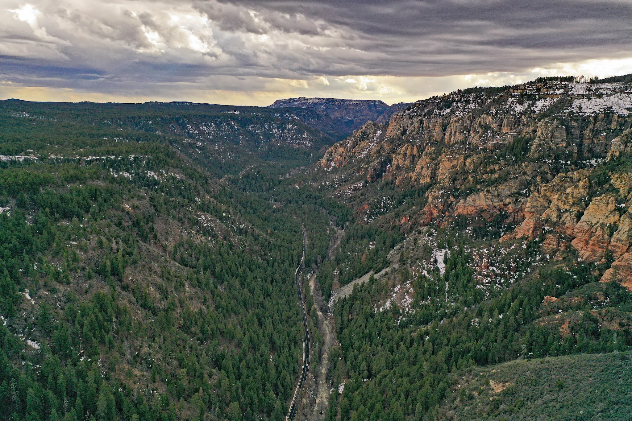 Cycling  Sedona and Hwy 89A - view south towards Sedona of Sterling Canyon - aerial drone photo
