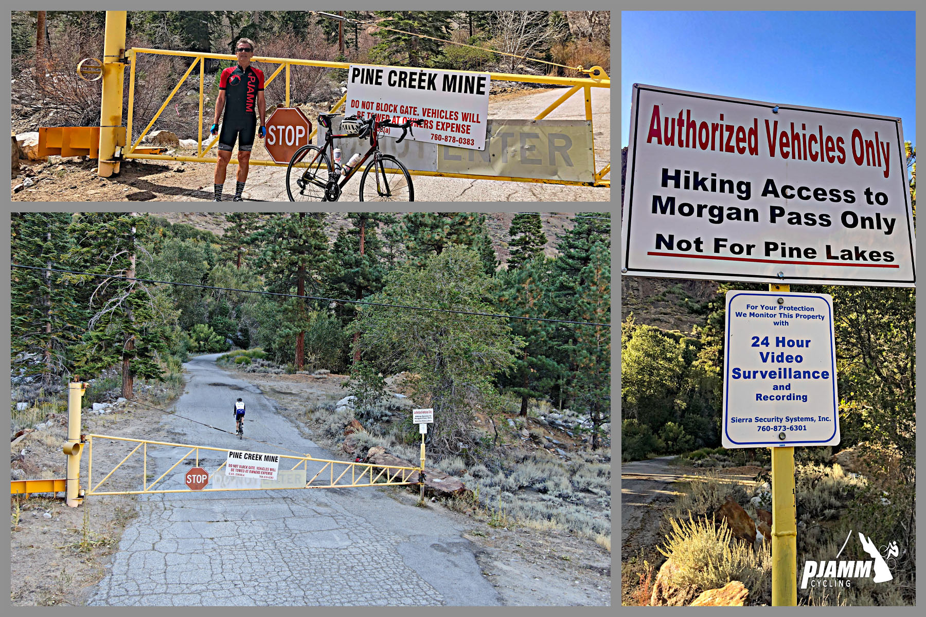 Cycling Pine Creek Road, California - signs at trailhead parking lot, 0.8 miles from true finish of climb