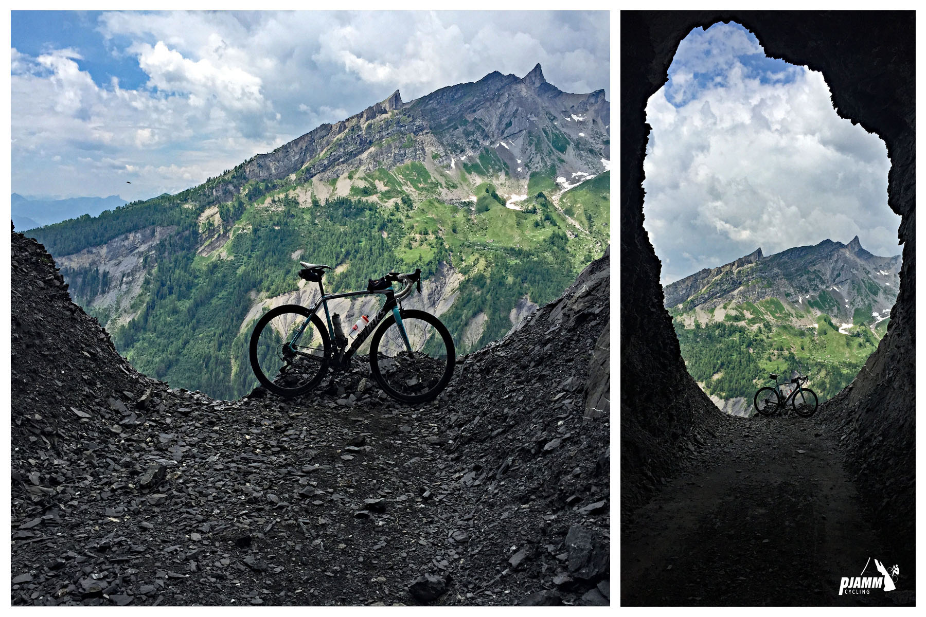 Cycling Sanetsch Pass, Switzerland - bike parked on cliffside overlooking swiss alps